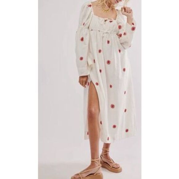FREE PEOPLE Women’s White Emory Embroidered Boho Midi Dress Size Small - Picture 2 of 8